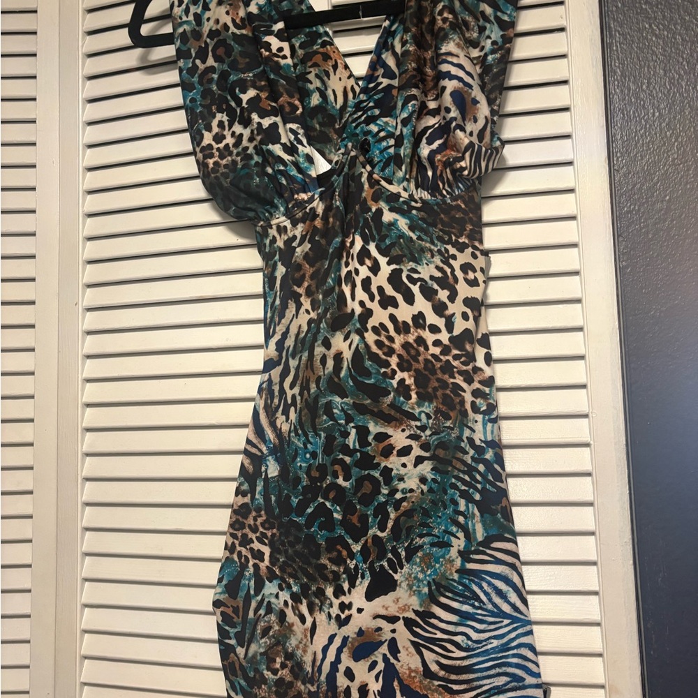 bebe Animal Print Mini Dress - Blue and Brown
